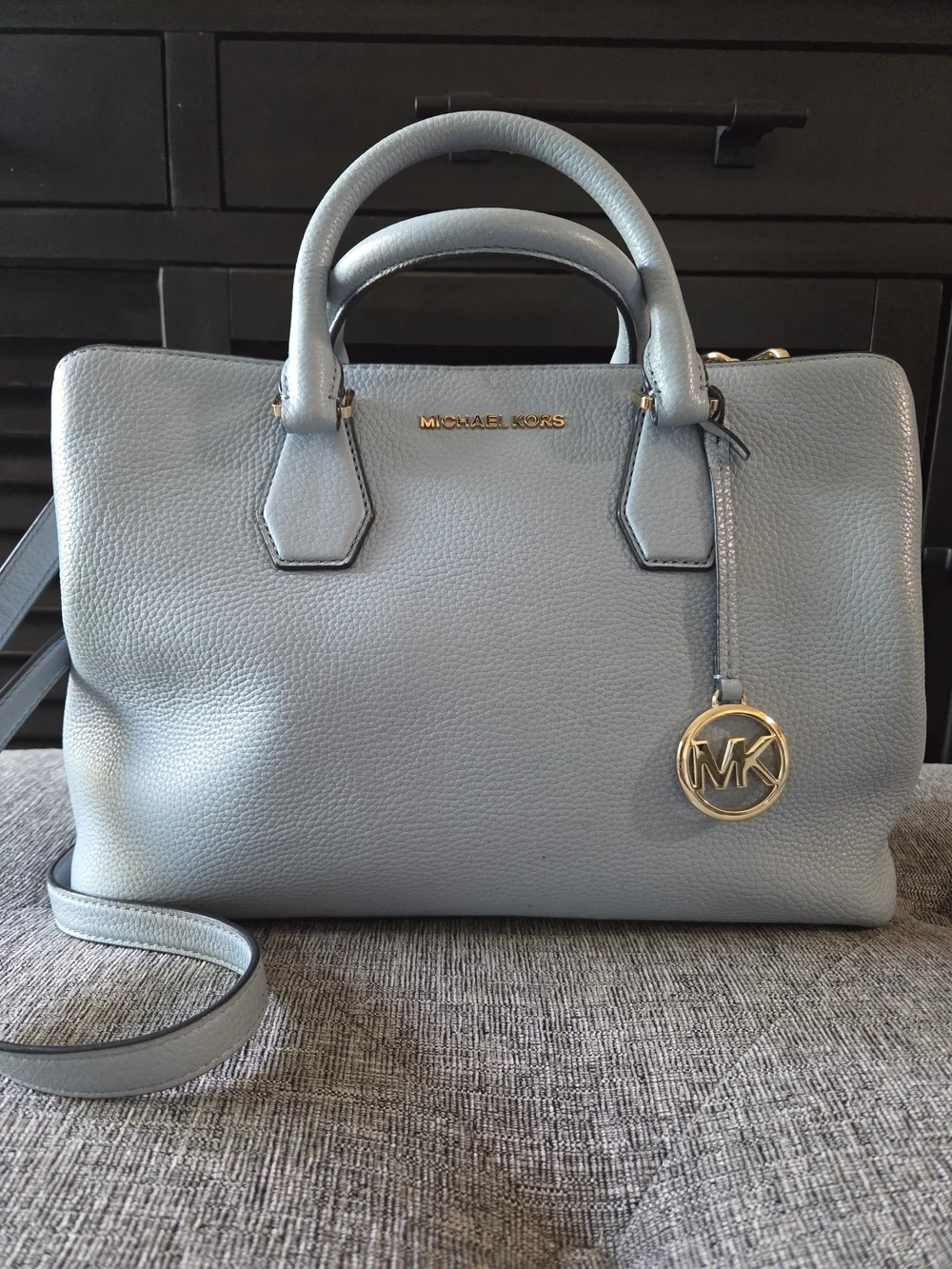 MICHAEL KORS Camille Blue Pebbled Leather Satchel Crossbody Bag